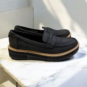 Toms Black Loafers with Tan Trim